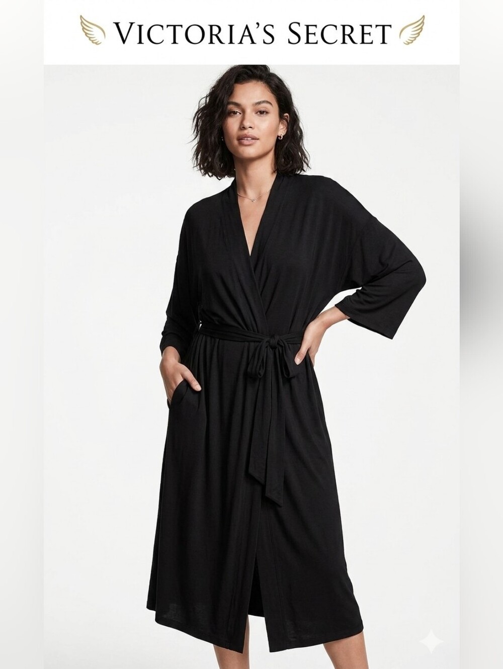 Victoria's Secret Black Wrap Robe with Self-Tie Belt